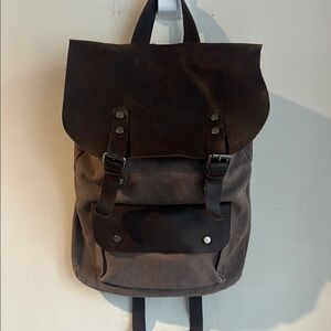 Jack&Chris Brown Canvas and Leather Backpack